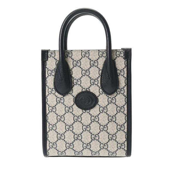 Gucci Handbags - GUCCI Interlocking Tote Bag GG Beige Navy Blue Leather Handbag